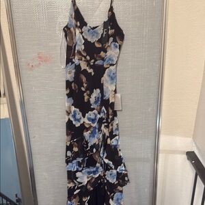 Lulu's Blue and Brown High Low Slip Dress